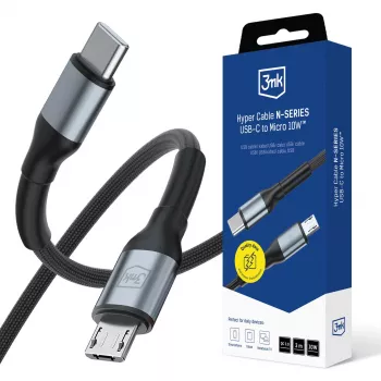 Cablu Hyper Cable N-SERIES 3mk USB-C la Micro-USB, 3m, QC 3.0, 10W, negru
