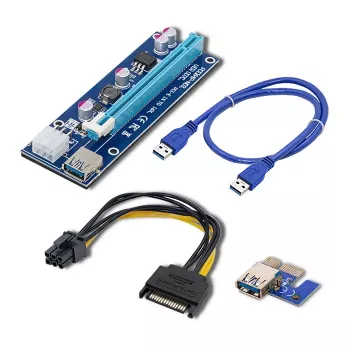 Qoltec Riser PCI-E ver. 007C USB 3.0 extender PCIe x1 la x16 cu cablu 60cm, 4 condensatoare solide, alimentare 6-pin/SATA/Molex, indicator LED