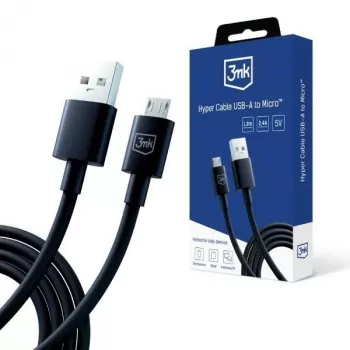 Cablu Hyper Cable 3mk USB-A la Micro-USB, 1,2m, 5V, 2,4A, negru