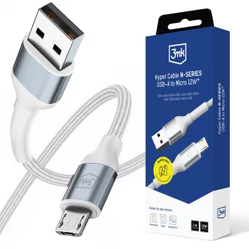 Cablu Hyper Cable N-SERIES 3mk USB-A la Micro, 1m, 5V/2,4A, 12W, alb