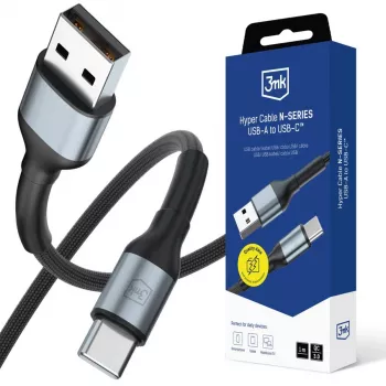 Cablu Hyper Cable N-SERIES 3mk USB-A la USB-C, 1m, 18W, QC 3.0, negru
