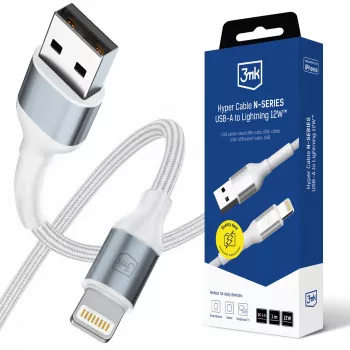 Cablu 3mk Hyper Cable N-SERIES USB-A la Lightning 1 m QC 3.0 5 V/2,4 A 12 W alb