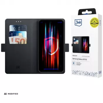 Husă portofel 3mk pentru Samsung Galaxy A37 - piele PU neagră cu sloturi pentru carduri, buzunar pentru bancnote, clapetă magnetică și funcție de suport