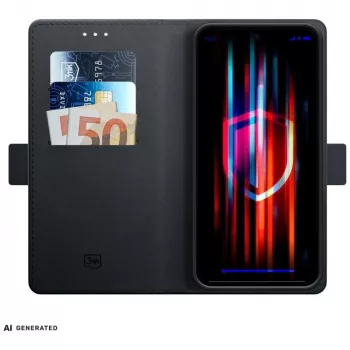 Husă portofel 3mk pentru Samsung Galaxy A37 - piele PU neagră cu sloturi pentru carduri, buzunar pentru bancnote, clapetă magnetică și funcție de suport
