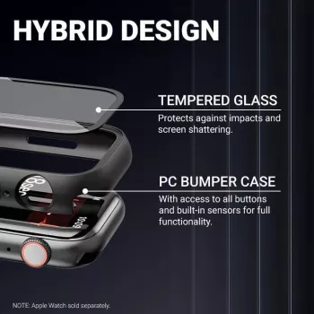 CRONG Hybrid Watch Case with Tempered Glass for Apple Watch 44mm - Clear