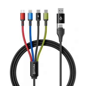 Accura Cablu de încărcare multiplă 8-în-1 USB-A/USB-C la 2x USB-C, Lightning, Micro USB, 3.0A, 1,2m, negru