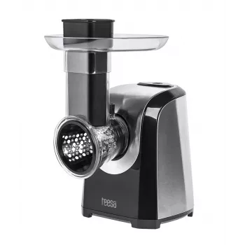 Set electric TEESA TSA3025 de răzătoare de legume și tocat carne, 1900W max, 350W nominal, 2,3 kg/min, 3 site de tocare, 4 tambure de răzuit, umplător cârnați, accesoriu Kubbe, storcător citrice, alb