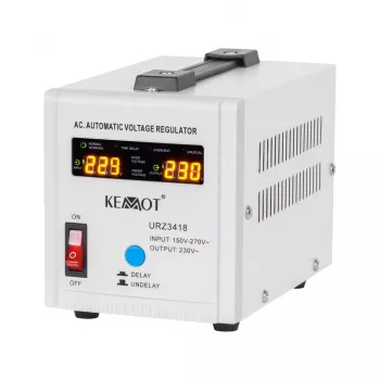 Stabilizator automat de tensiune KEMOT SER-500 500VA 300W tip releu ieșire 230V AC priză Schuko indicatoare LED