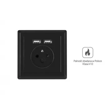 LANBERG AC-WS01-USB2-E-B Priză franceză îngropată cu încărcător dublu USB, 230V 16A, Negru