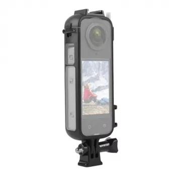 PULUZ PU979B Ramă de protecție cu suport și papuc rece dublu pentru Insta360 X4 – Negru