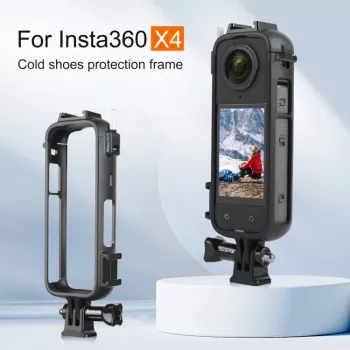 PULUZ PU979B Ramă de protecție cu suport și papuc rece dublu pentru Insta360 X4 – Negru
