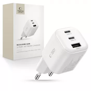 TECH-PROTECT NCA100W-GAN-AVS 3-Port GaN Network Charger PD 3.2 100W / QC3.0 White
