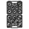 Set de chei tubulare pentru filtru de ulei NEO TOOLS 16 piese (65-100 mm, antrenare 3/8 inch, tip cupă, canelură multiplă, oțel, valiză din plastic)