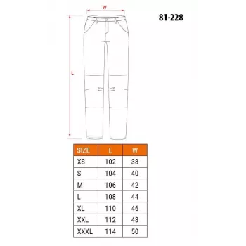 Pantaloni de protecție NEO Tools 81-228-XXL, gri/negru, XXL, 65% poliester 35% bumbac, 267 g/m², 10 buzunare, genunchi întăriți, elemente reflectorizante, EN ISO 13688:2013