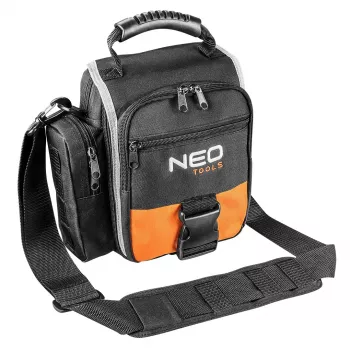 Geantă pentru scule NEO TOOLS 84-315 cu mâner, sarcină 15 kg, 10 buzunare exterioare, fund impermeabil, neagră/portocaliu