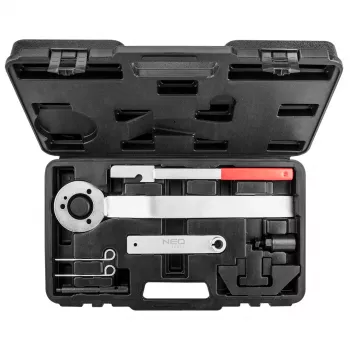 Set de unelte pentru distribuția motoarelor diesel NEO TOOLS pentru BMW, Land Rover, Opel (M41, M47, M57, TD4, TD6, X25DT, Y25DT) - set de 15-20 piese în valiză din plastic