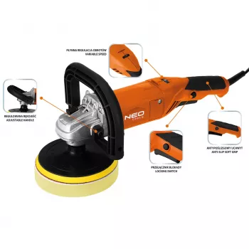 Polizor rotativ NEO TOOLS 04-701, 900W, 150mm, turație variabilă, cu pornire lină