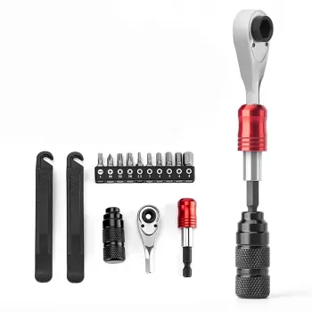 Set de reparații de urgență pentru bicicletă ROCKBROS cu multitool 16 în 1, mini pompă, leviere pentru anvelope, petice, negru