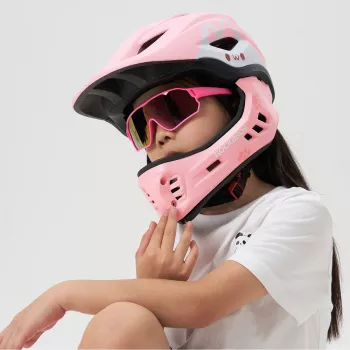 Cască de bicicletă convertibilă pentru copii ROCKBROS TT-32001 Rabbit cu protecție de bărbie detașabilă, mărimea S (48-52 cm), roz