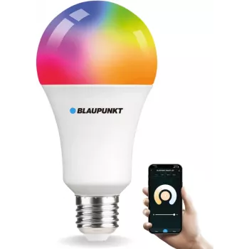 Bec LED inteligent Blaupunkt E27 9W A60 – alb reglabil și RGB, Wi-Fi, Alexa/Google Assistant