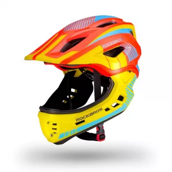 Cască de bicicletă pentru copii ROBOROCK Rockbros TT-32SOYB-M cu apărătoare de bărbie detașabilă, mărimea M, galben-portocaliu