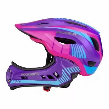 Cască de bicicletă convertibilă pentru copii Rockbros TT-32SBPP-S cu apărătoare de bărbie detașabilă, violet-roz, mărimea S (48-53 cm)