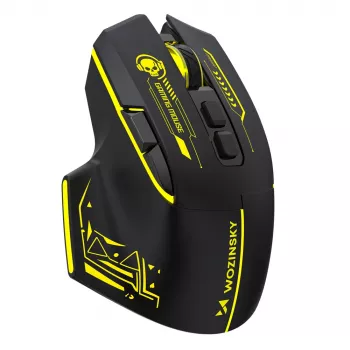 Mouse gaming wireless WOZINSKY WMGB-1181, 3200 DPI, iluminare de fundal RGB, reîncărcabil, negru-galben
