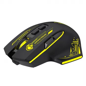 Mouse gaming wireless WOZINSKY WMGB-1181, 3200 DPI, iluminare de fundal RGB, reîncărcabil, negru-galben