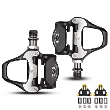 Pedale de șosea ROCKBROS LP-RD2BK compatibile Shimano SPD-SL cu cleme galbene - negru argintiu