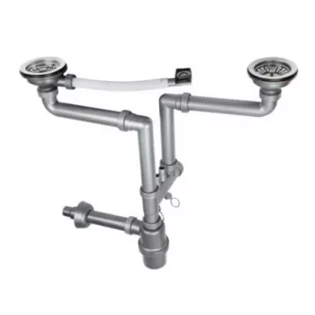 Sifon chiuvetă cu 2 cuve cu preaplin de 3,5 inch - kit scurgere chiuvetă dublă de bucătărie, alb