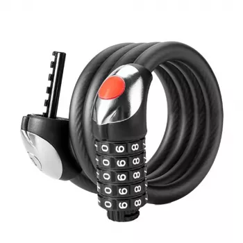Antifurt pentru bicicletă cu combinație cu 5 cifre și lumină LED ROCKBROS RKS531, cablu din oțel împletit de 120 cm, negru