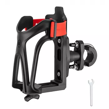ROCKBROS Suport de bidon pentru ghidon de motocicletă, reglabil 360° rotativ, aliaj de aluminiu, Negru/Roșu