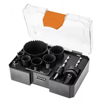 Set de carote bimetalice NEO TOOLS Co8% (19, 25, 30, 35, 40, 68 mm), 9 piese
