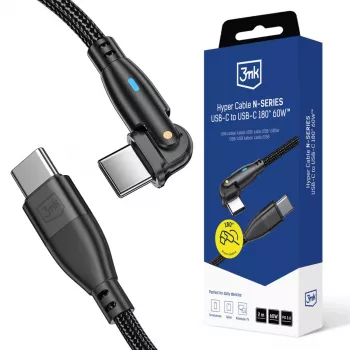 Cablu 3MK Hyper Cable N-SERIES USB-C la USB-C 2 m 20 V/3 A 60 W negru - rotativ
