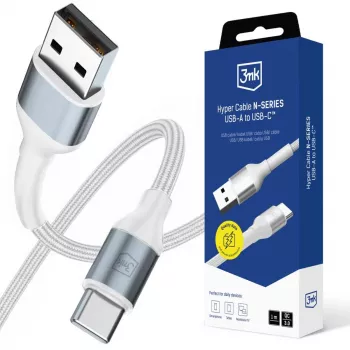 Cablu 3mk Hyper Cable N-SERIES USB-A la USB-C 1 m 18 W alb