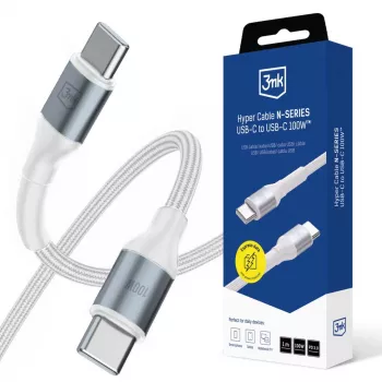 Cablu 3mk Hyper Cable N-SERIES USB-C la USB-C 1 m 100 W alb