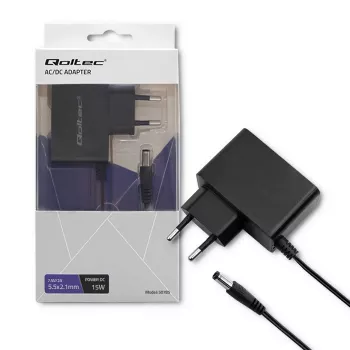 Adaptor de alimentare Qoltec 15W plug-in AC/DC 7,5V 2A cu conector barrel 5,5x2,1mm