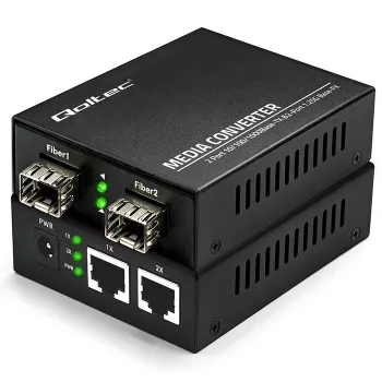 Switch convertor media bidirecțional Qoltec Ethernet 2x RJ45 2x SFP | 1000Mb/s | 5V