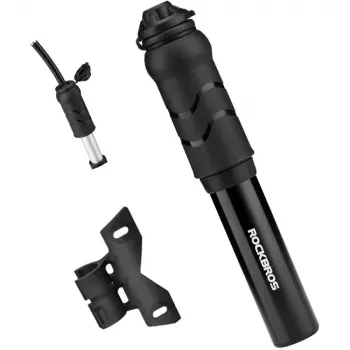 Pompă de mână mini pentru bicicletă ROCKBROS 810PCS-HP cu furtun flexibil pentru valve Presta și Schrader - neagră