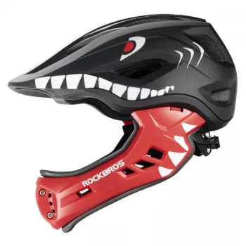 Cască de bicicletă pentru copii convertibilă full-face ROCKBROS TT-32005 Shark cu apărătoare de bărbie detașabilă, mărimea M (54-58 cm), neagră