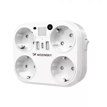 Wozinsky WRS-2B Prelungitor cu 4 prize AC, 2 USB-A, 2 USB-C, 4000 W, lampă LED, cablu 2 m - alb