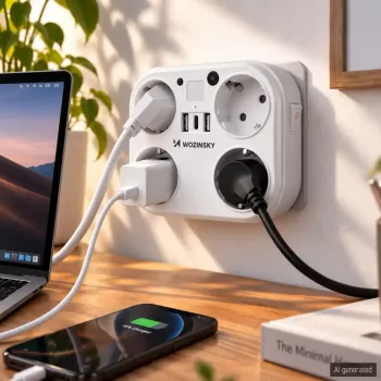 Wozinsky WRS-2B Prelungitor cu 4 prize AC, 2 USB-A, 2 USB-C, 4000 W, lampă LED, cablu 2 m - alb