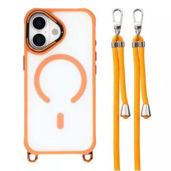 HURTEL Crossbody Case for iPhone 17 with Adjustable Lanyard and Camera Frame Kickstand, MagSafe Compatible, Orange