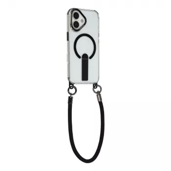 HURTEL Case for iPhone 17 with Stand, Short 30 cm Strap and Long 120 cm Strap, MagSafe Compatible - Black