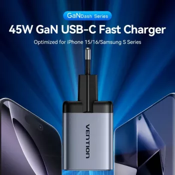 VENTION GaN 90W Dual USB-C Wall Charger (45W+45W) - Black