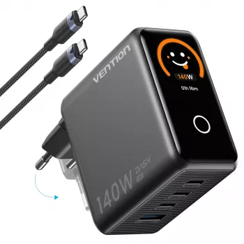 Vention 140W GaN Charger with 1x USB-A, 3x USB-C and USB-C to USB-C Cable 1m