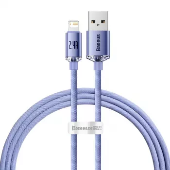 Cablu Baseus Crystal Shine Lightning la USB-A 1,2 m violet, încărcare rapidă 2,4 A