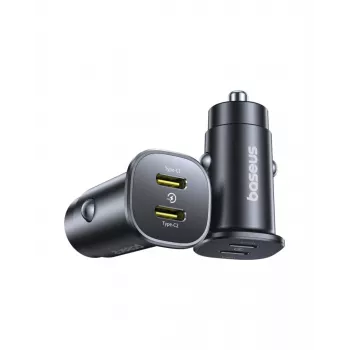 Încărcător auto Baseus GoTrip 2x USB-C 30W, 12-24 V, negru