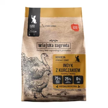 Hrană uscată pentru pisici Wiejska Zagroda curcan și pui puiuți 400g