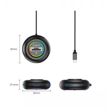 Hub USB 3.0 ORICO YXR5-C3 cu 4 porturi și cititor de carduri SD și MicroSD